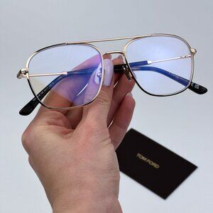 Tom Ford Men BRAND NEW Eyeglasses Gold Clear Blue Light Block Round FT5830 028